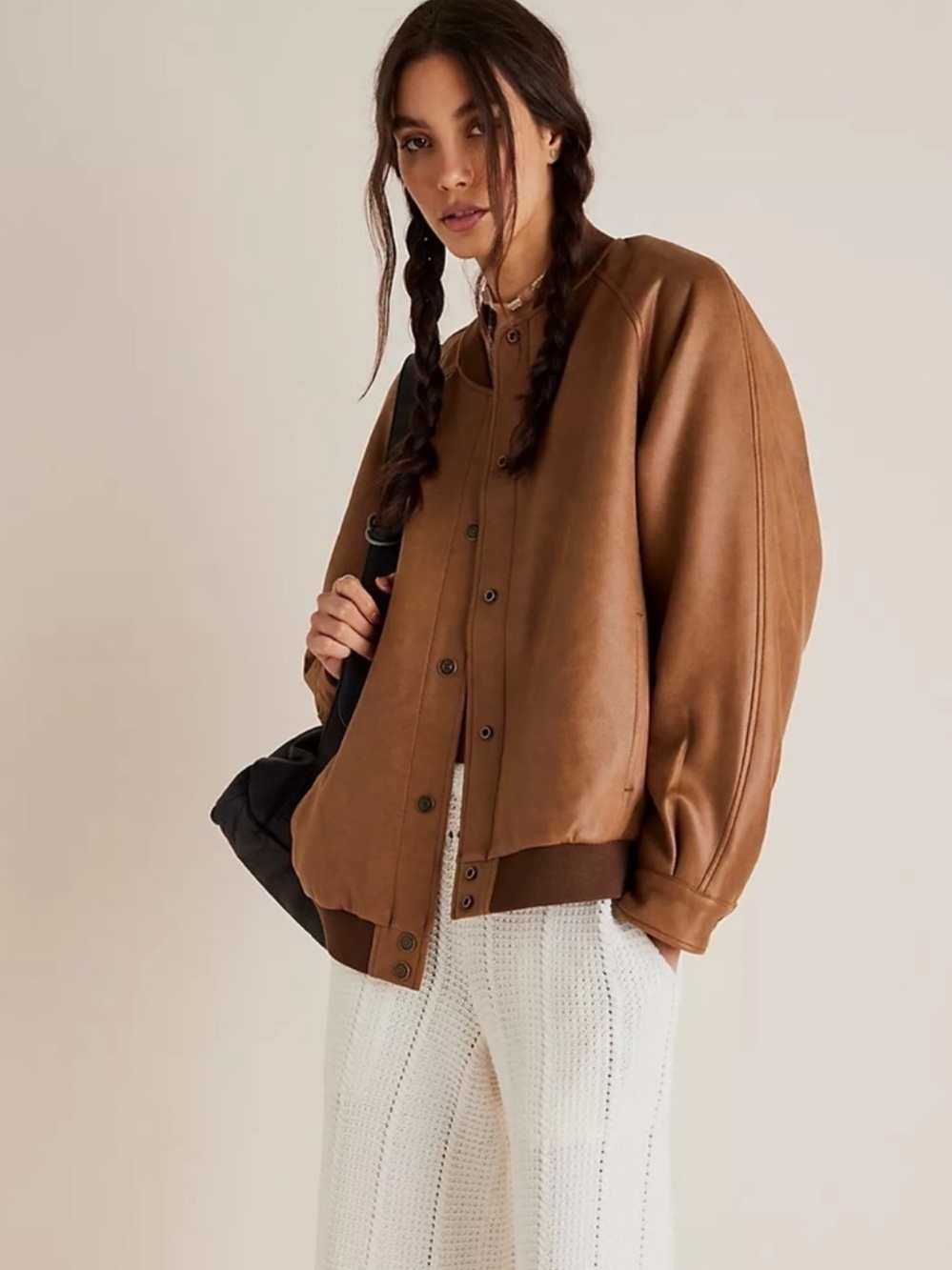 Free People Wild Rose Faux Suede bomber jacket L - Picture 3 of 4